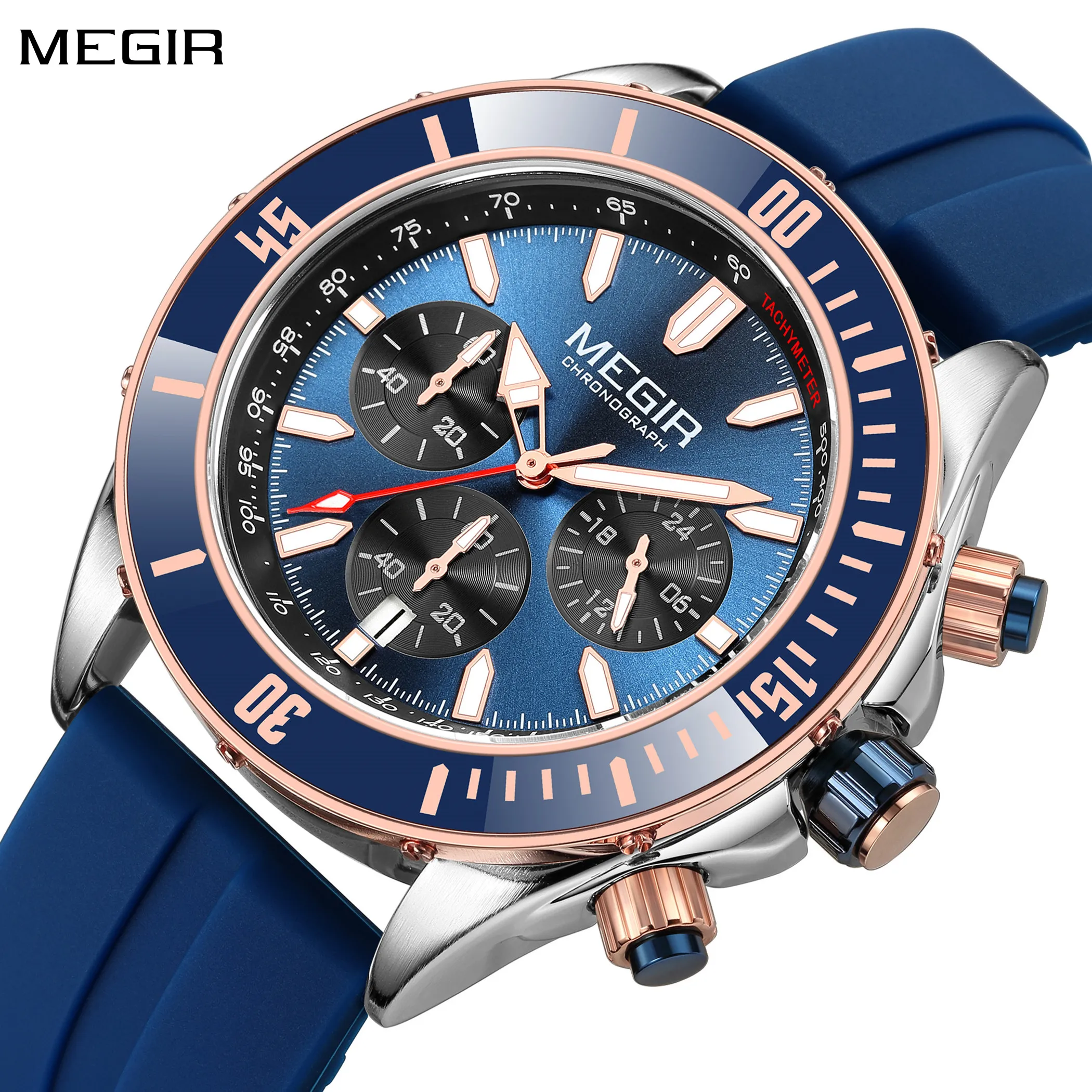 MEGIR Watch with Chronograph Men Fashion Quartz Military Waterproof Calendar Business Casual Wristwatch Clock Montre Homme 2226