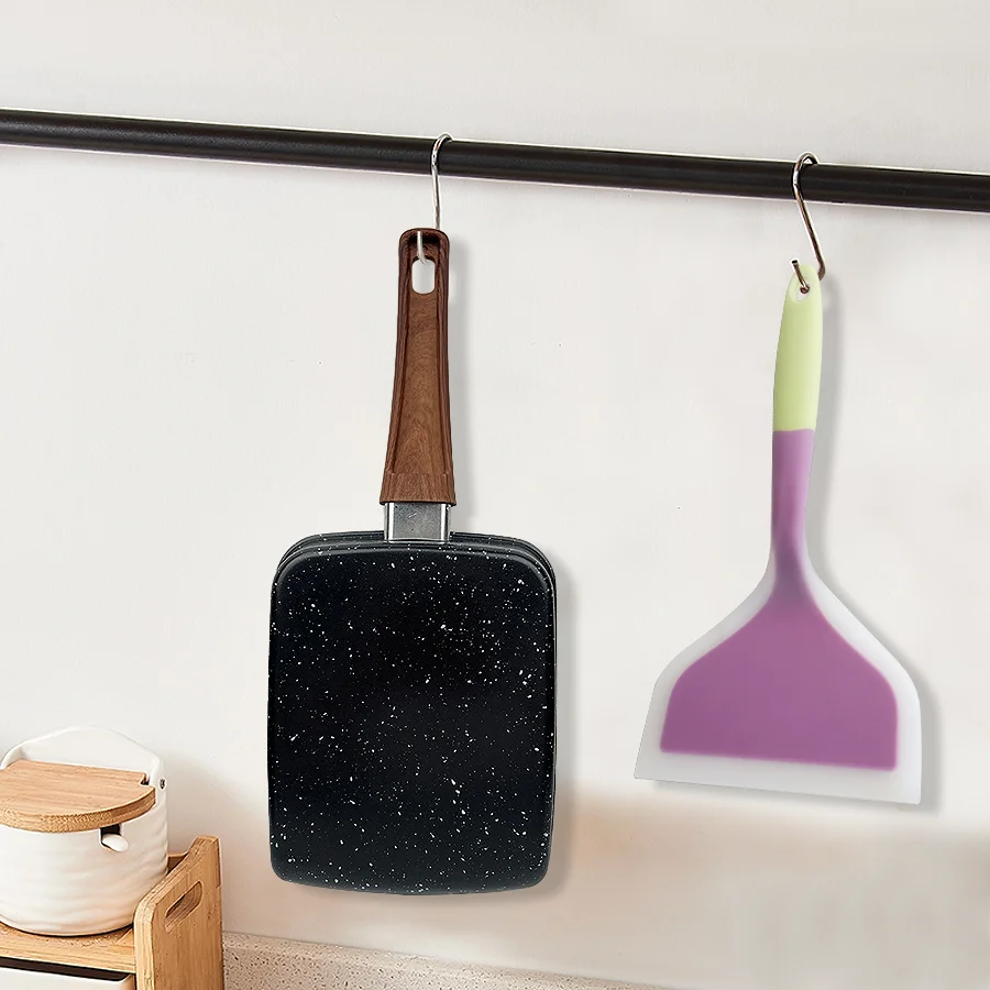 مقلاة تاماغوياكي - مقلاة بيض يابانية غير لاصقة، مقالي أومليت مستطيلة للإفطار، أواني طهي المطبخ الجرانيت، 7.6 × 5.9 بوصة، أسود #6