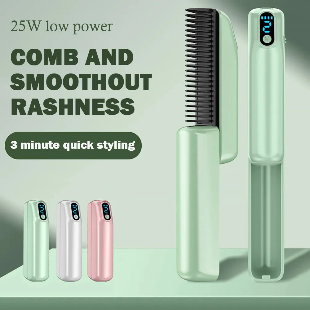 Mini Retractable Hair Straightener Comb USB Charging Hair Curling Flat Iron Hair Curler Brush Hair Comb For Women Hair Styling