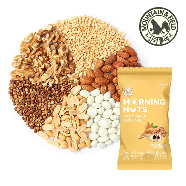 الجبال والحقول مكسرات الصباح الأصلية ليوم واحد ، زبادي اللوز والجوز ، أكياس