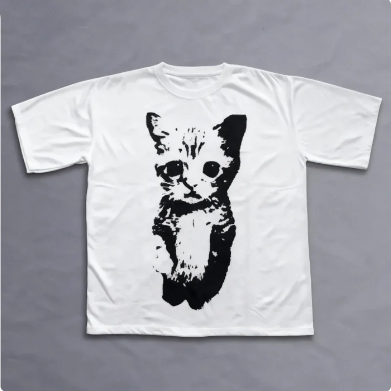 100% Cotton Unisex Vintage Graphic Tees Cat Y2k T-Shirt Gothic Grunge Y2k Emo Scene Amity Affliction Style Clothes Men Women
