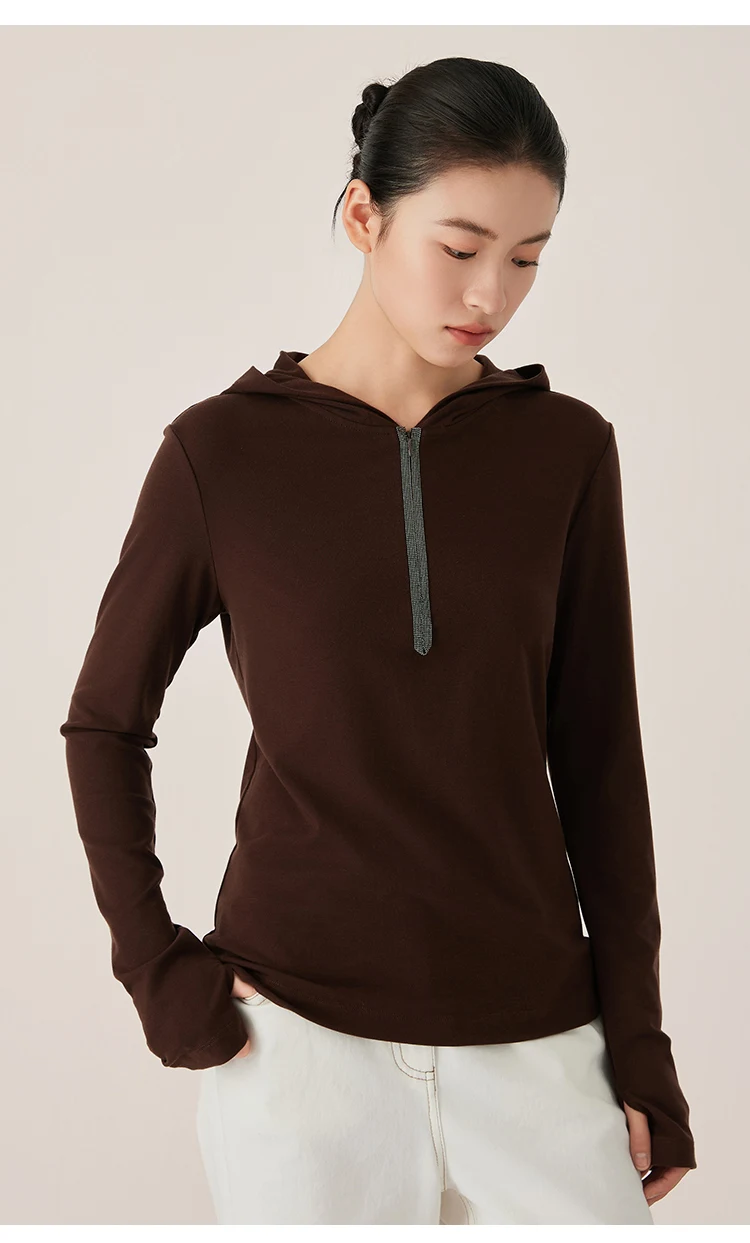 KX9523407 Eleganter Damen-Strick-Hoodie aus Wollmischung mit Langen Ärmeln und Spandex – Detail 11