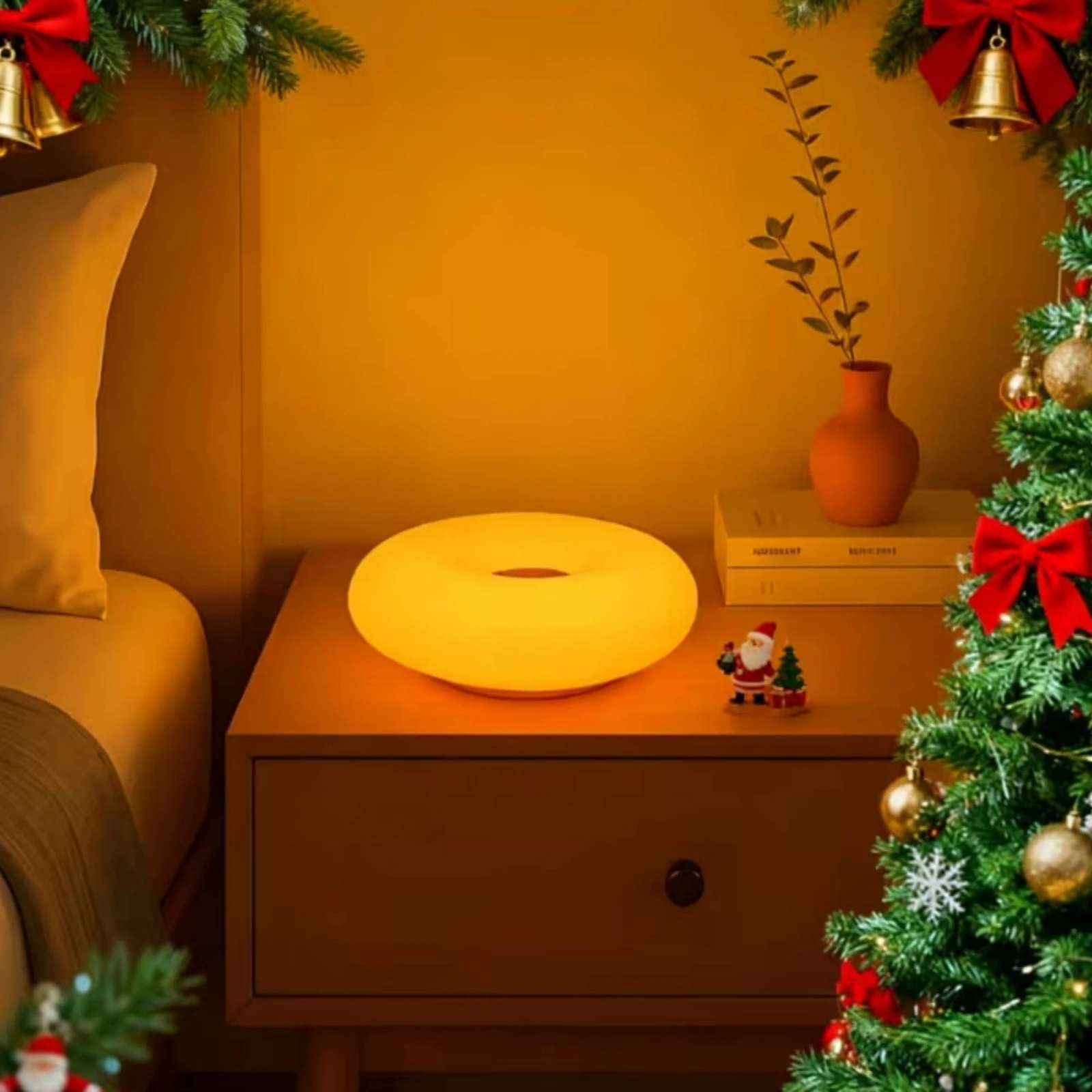 Retro Donut shape LED Table Lamp Wall Mount Decor Light Touch Control 3 Color Dimmable Ambient Light USB Powered Bedside Lamp