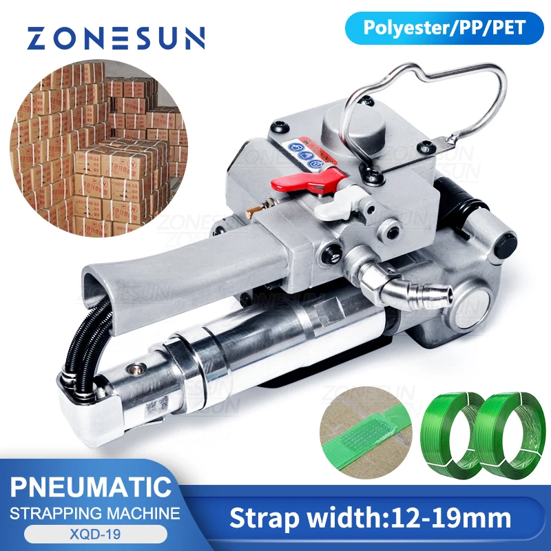 

ZONESUN XQD-19 Pneumatic Baler PET PP Strapping Tool Portable Cardboard Band Belt Tyre Strapping Wrapping Machine 12-19MM