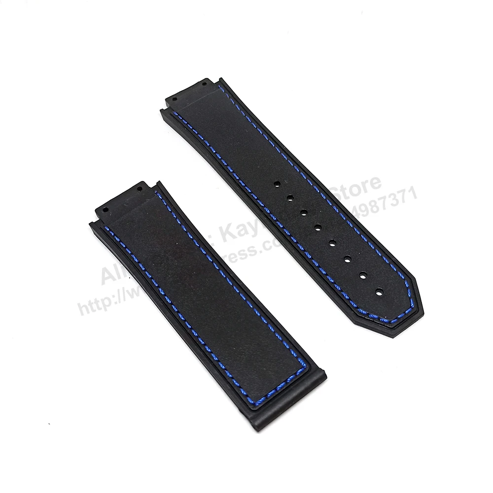 19mm Black Rubber Blue Stitch Replacement Watch Band Strap Compatible Hublot King Power F1 Formula 48mm case