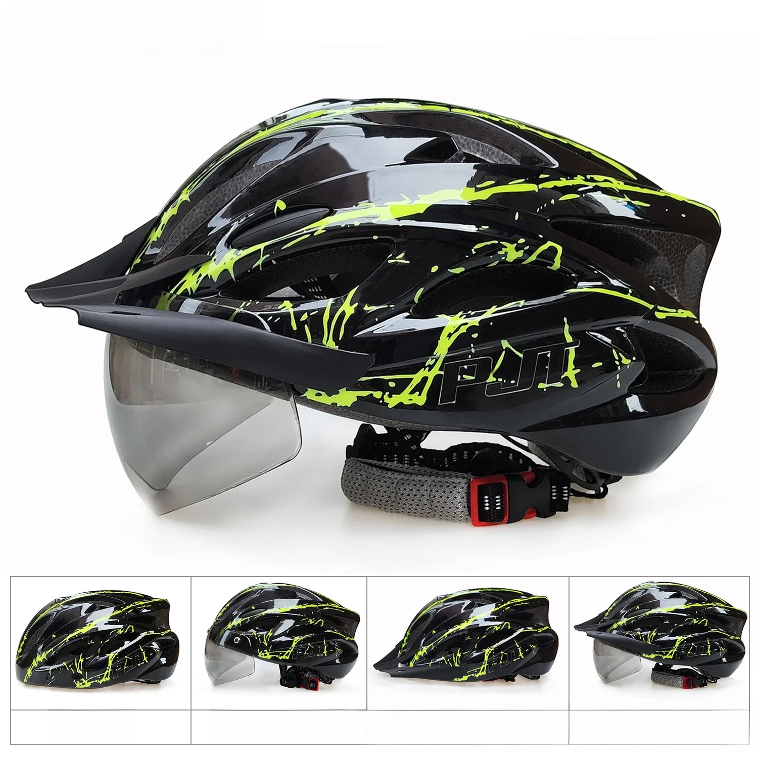 AliExpress PJT 4-in-1 Lightweight Cycling Helmet 18 Breathable Holes Bicycle Helmet Adults Road MTB Detachable Sun Visor Goggles Bike Helme