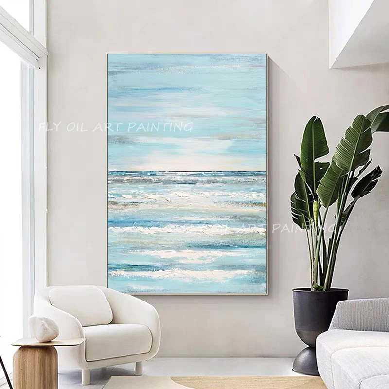 

Ocean seaside blue and navy thick modern texture Large Size 100% Handpainted oil painting for office living room gift