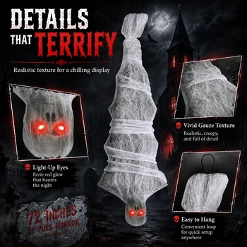 Scary Halloween Hanging Upside‑Down Zombie Mummy Decor, Electric Animated Prop with Red Light‑Up Eyes, Spooky Ornament for Garden Yard Haunted House Party Supplies 2