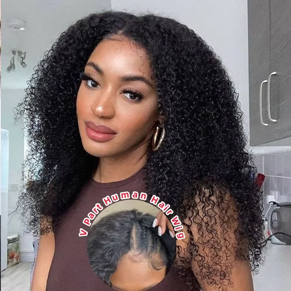 Upgraded V Part Wig Kinky Curly Wig Easy Install Brazilian 30Inch 300% Density Deep Wave No Leave Out Human Remy Hair
