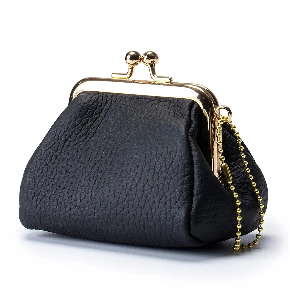 Oryginalne skórzane mini portmonetki Vintage Marka Kiss Lock Design Change Purse New Cute Coin Purse Coins Organizer Pouch dla kobiet — zdjęcie 2