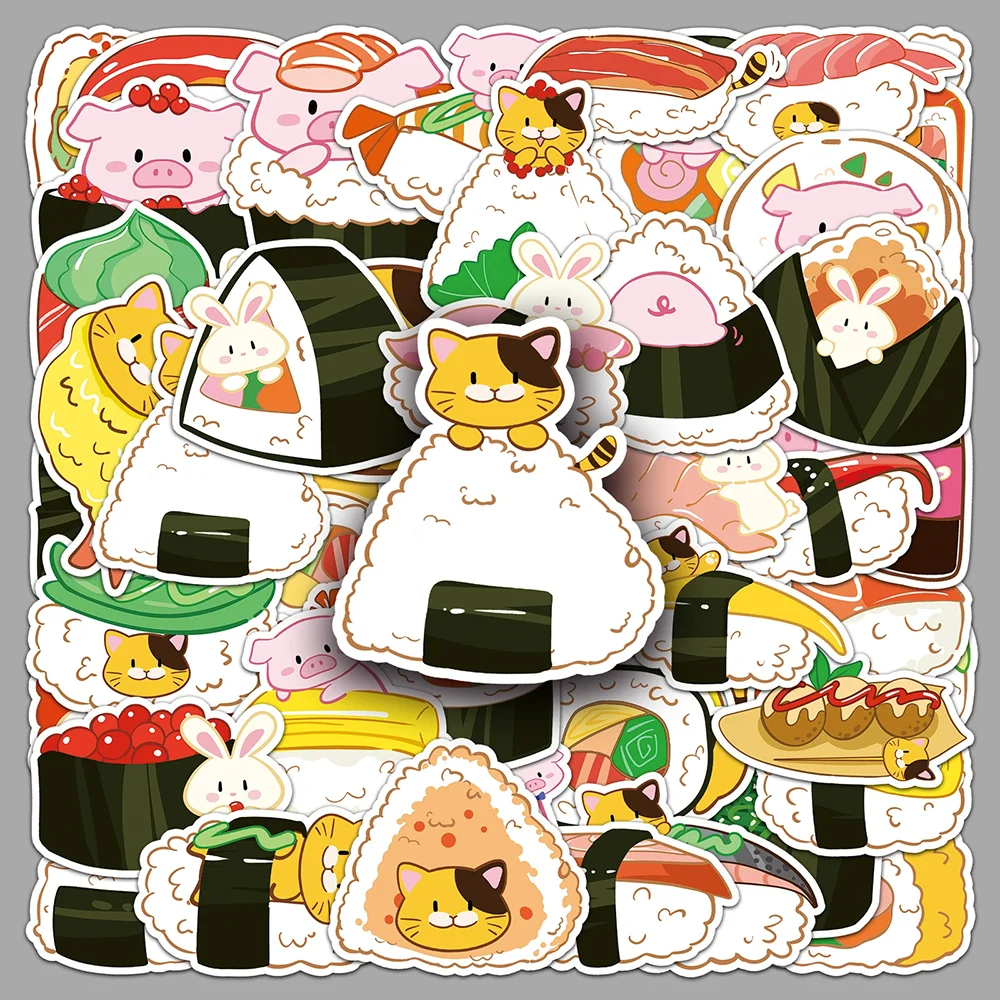 10/30/50PCS Cute Animal Sushi Graffiti Stickers PVC Material HD Printing DIY Refrigerator Envelope Scrapbook Waterproof Stickers
