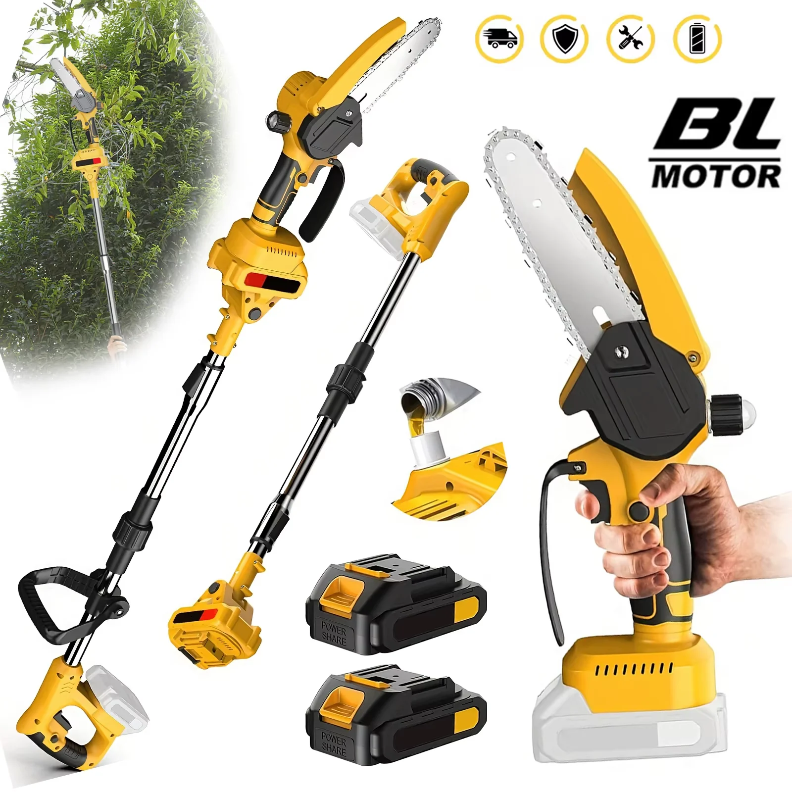 2 IN 1 Brushless Motosega Elettrica Pole Potatore Pole Branch Alta Sega Giardino Precipitazioni Strumento Per Makita Batteria Spille