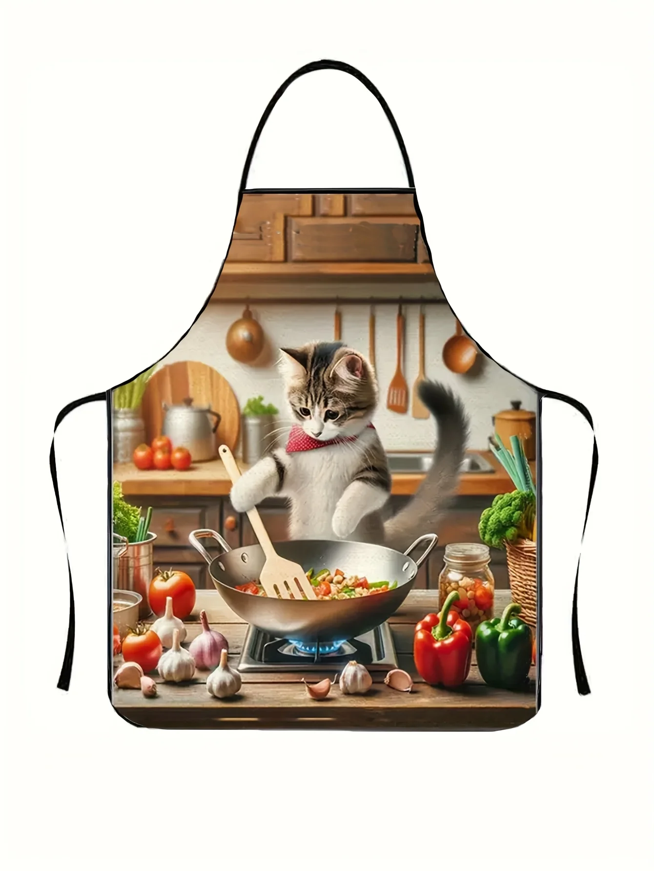 1 Piece Cartoon Cooking Cat Apron with Retro Design, Unisex,