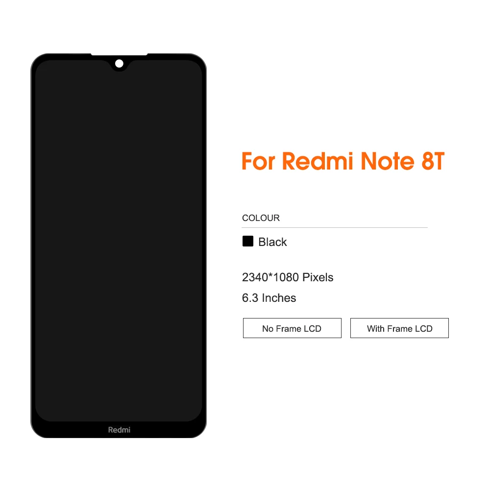 Remplacement de l\'écran tactile numérique avec cadre, écran LCD, Xiaomi Redmi Note 8T, M1908C3XG, 6.3 pouces