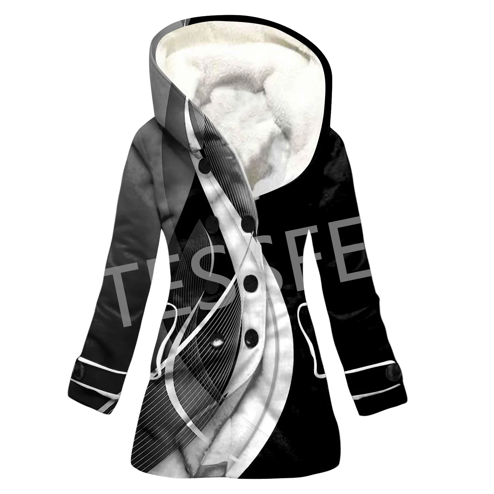 NewFashion Plaid Graffiti Gradient Fleece Hoodies 3D Pattern Women Jacket Warm Cold-Proof Ladies Casual Funny Winter Overcoat X3