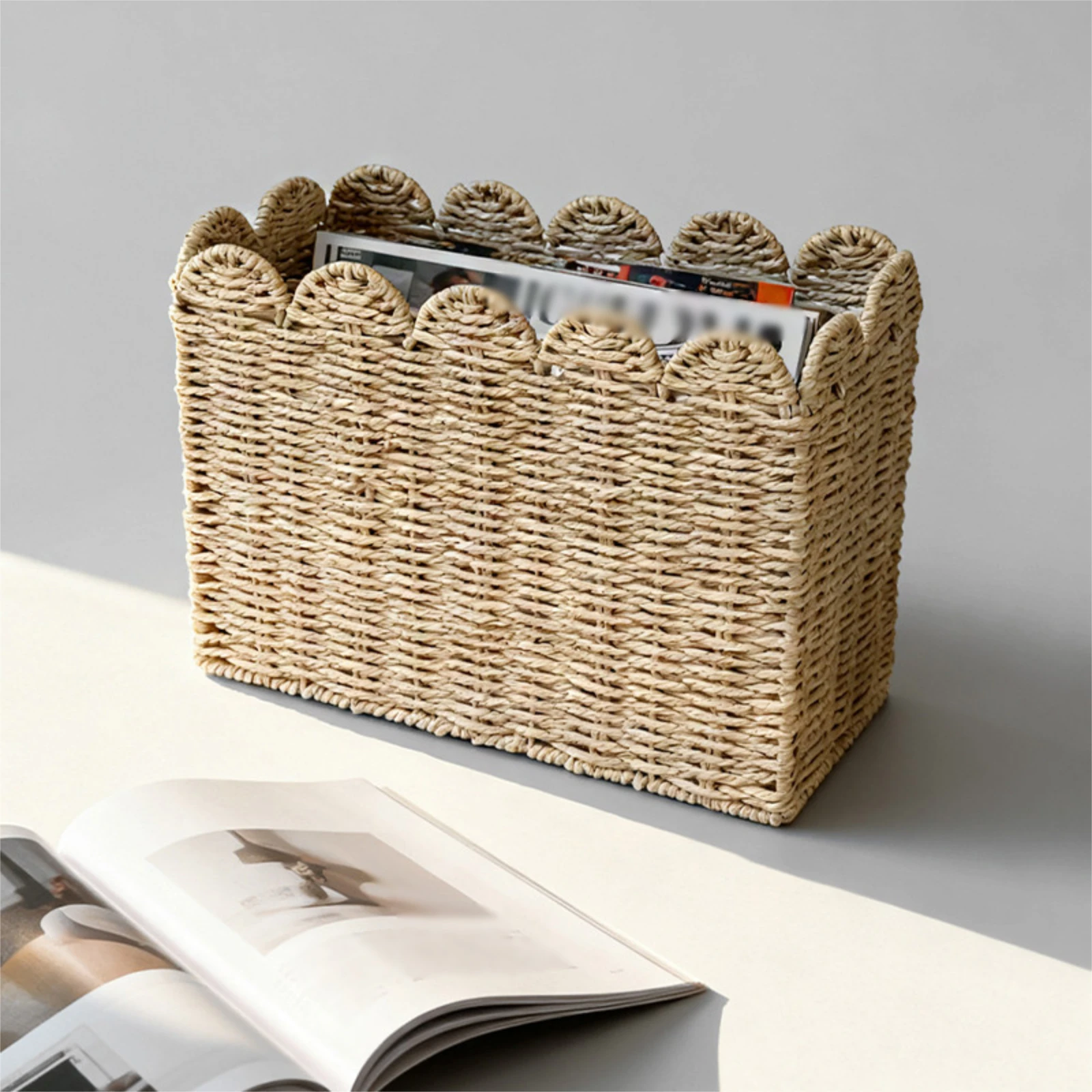 Magazine Basket Rustic Woven Magazine Holder for Newspapers Documents Office,Organizer Farmhouse Book Decorative Storage