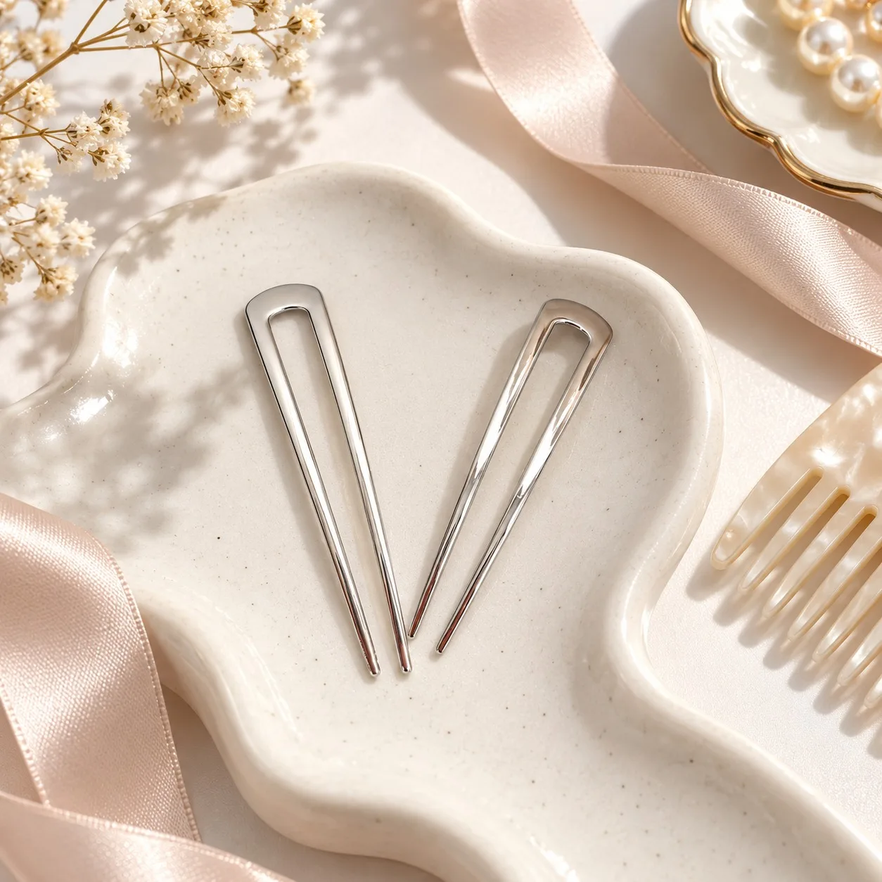 2pcs Fashion Simple Premium Silver U-shaped Hairpin for Women Girls Party Hair Accessories