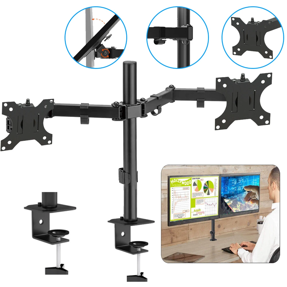 Soporte de Monitor Doble Plegable, Soporte de Escritorio Giratorio, Brazo para Monitor de 15-32 Pulgadas ﻿