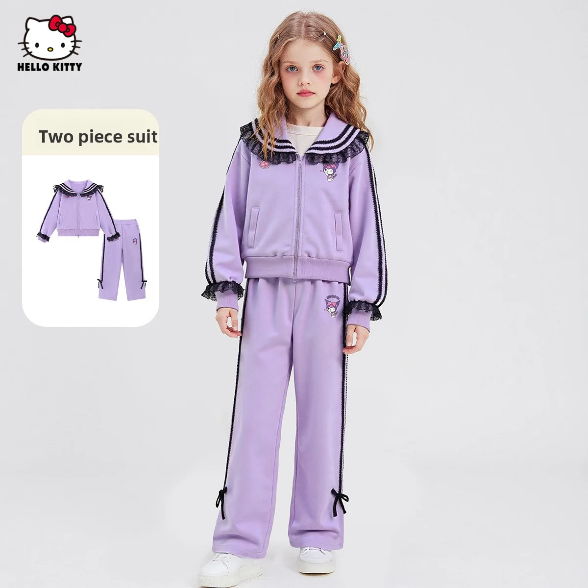 

[Officially Licensed] Purple Autumn Set New Sweet Lace Embellishment Two-piece Set Suitable for Casual Outing