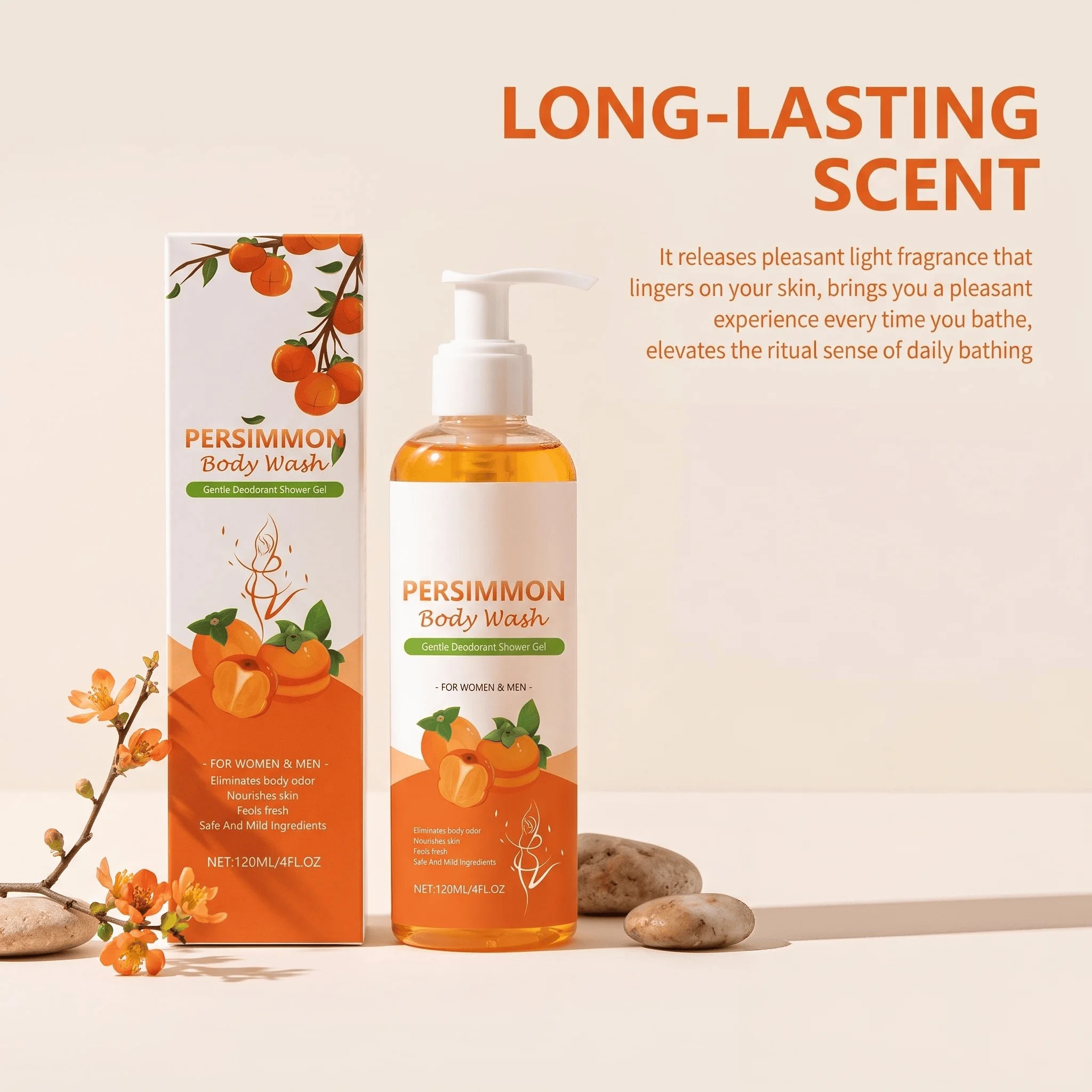 Persimmon Shower Gel Gently Cleanses Skin Nourishes Improves Dryness Maintains Moisture Barrier Soft Hydrating Refreshing Deodorant Body Wash