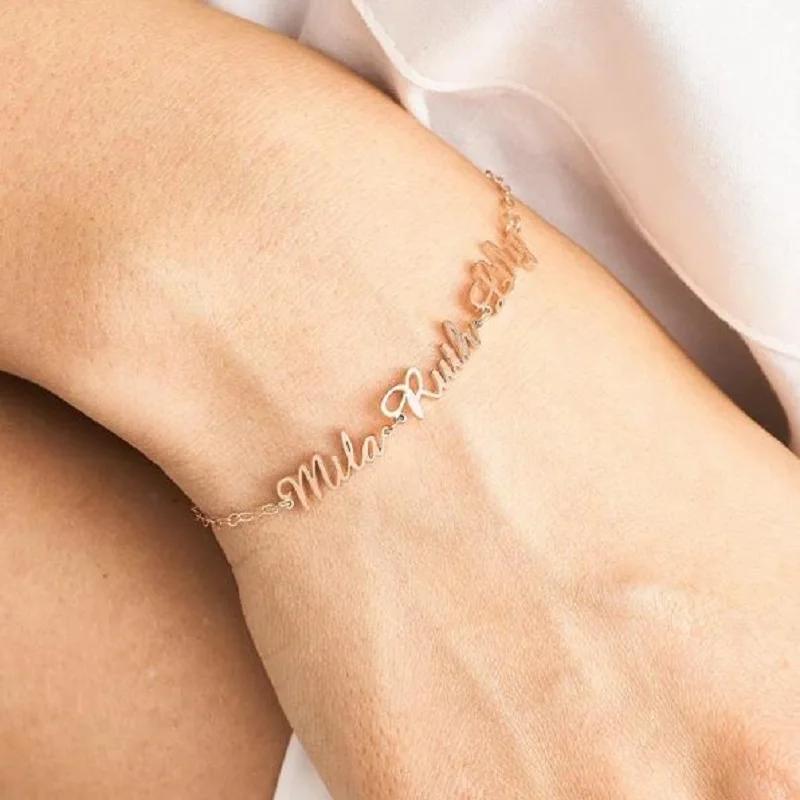 Stainless Steel Chain Custom Name Bracelets For Family Personalized 1-4 Names Nameplate Charm Bracelets pulseras Christmas Gifts