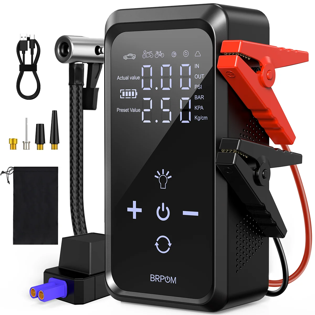 4-in-1 7000A Peak Auto-Starthilfegerät, 150 Psi tragbarer Luftkompressor, 12V Batterie-Booster-Powerpack für Benzin- und Diesel-LKWs, SUV-Starthilfegerät