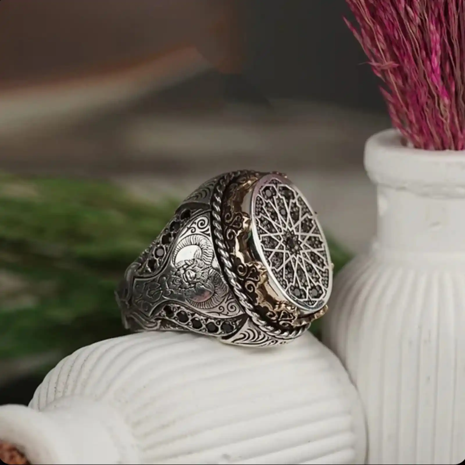 White Zircon Adorned Ram Ring - 925 Sterling Silver - Men's and Women's Unique Jewelry