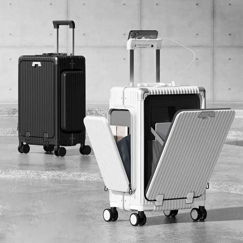 

Front Opening Wide Trolley Case Multi-function 20"/24" Cabin Lockbox USB Charging Luggage Double-sided Expansion Brake Wheels