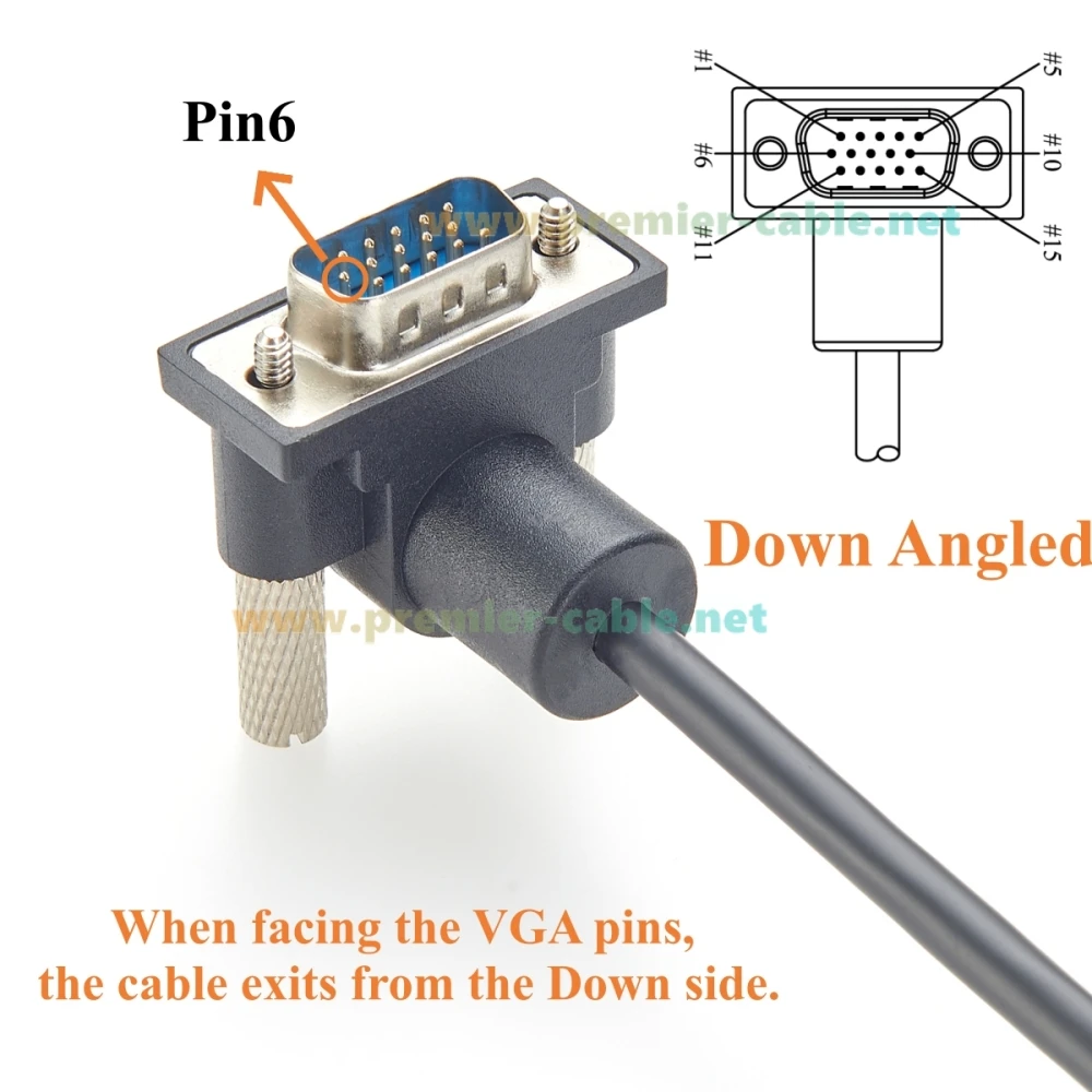 Down Angled Low Profile VGA SVGA Video Cable Ultra Thin HD15 Male to Male Monitor Cable 1920x1080P Full HD for HDTV, PC, Laptop