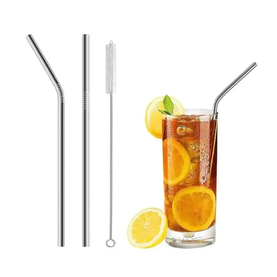 10 Stainless Steel Straws Kit With Ecological Reusable Cleaning Brush Each with 3 Pieces