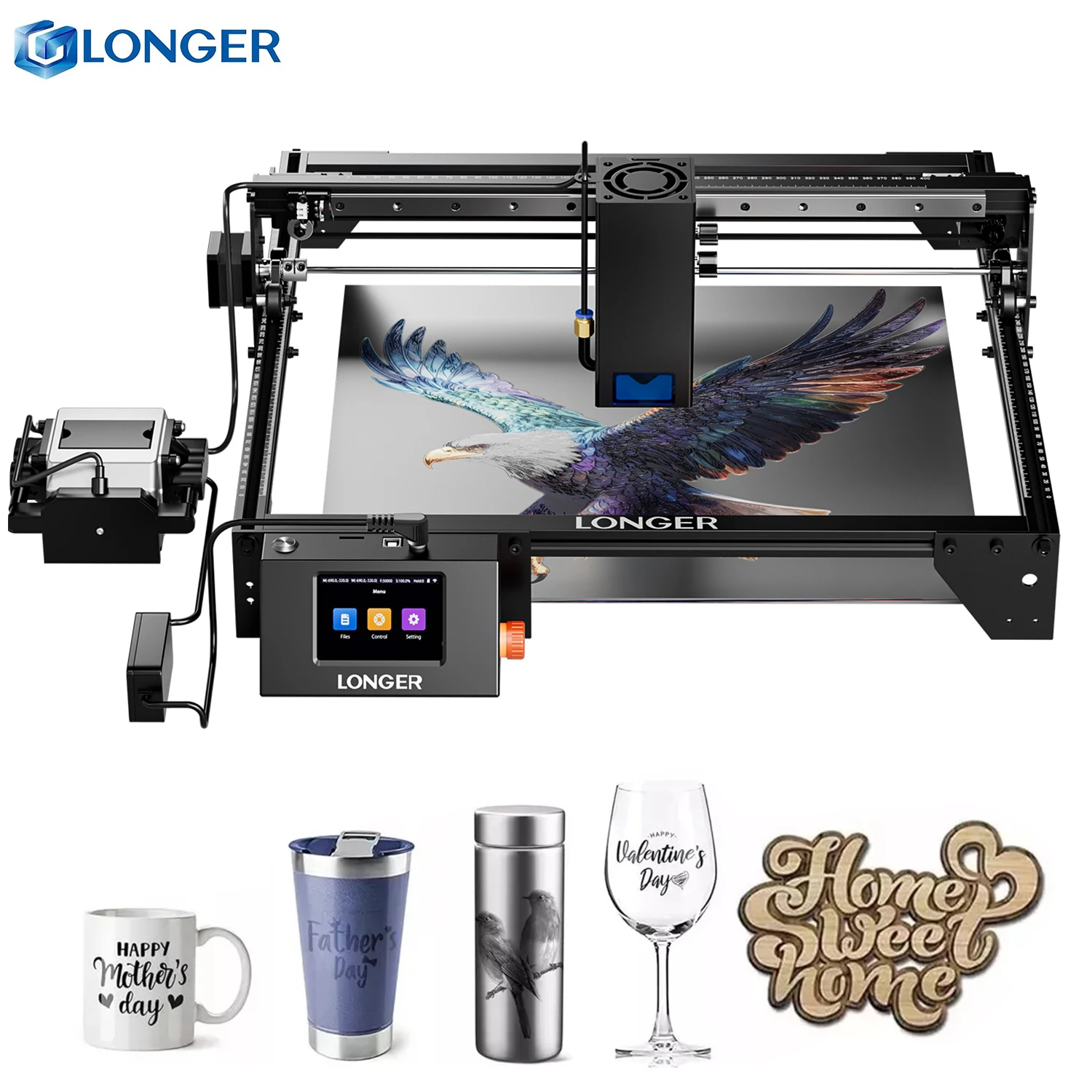 RAY5 40W Machine de gravure de découpe Laser avec pompe à Air automatique 3.5 "écran tactile WIFI 24000 mm/min outils de coupe de graveur multicolore