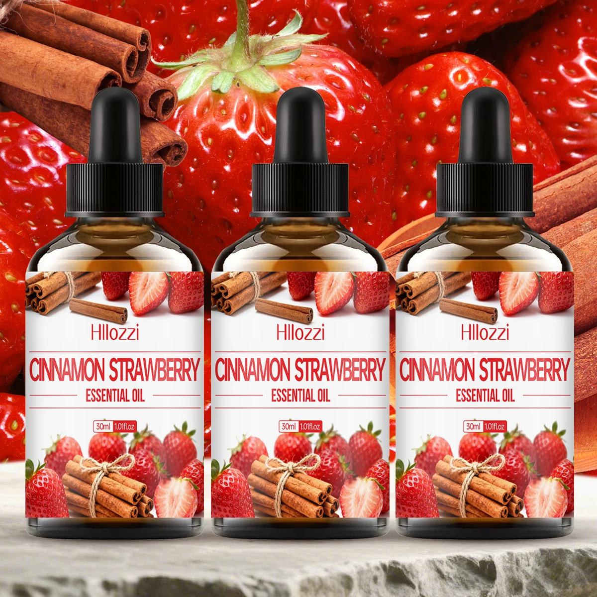 Cinnamon Strawberry essential oil, a combination of woody notes and fruit, is suitable for body massage and diffuser use.