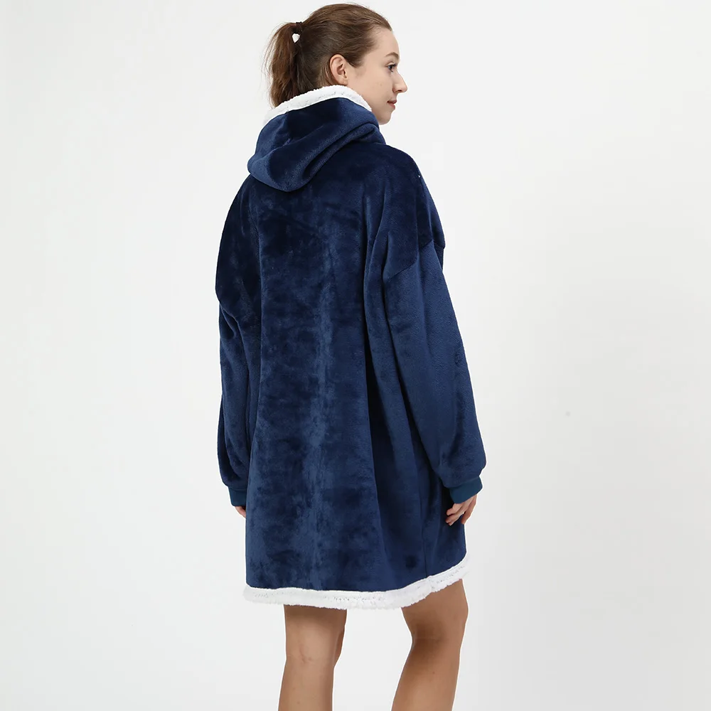 Oversized Wearable Blanket Hoodie with Pet Pouch Pocket Giant Fluffy Fleece Sweatshirt Cat Dog Carrier Pocket Pullover