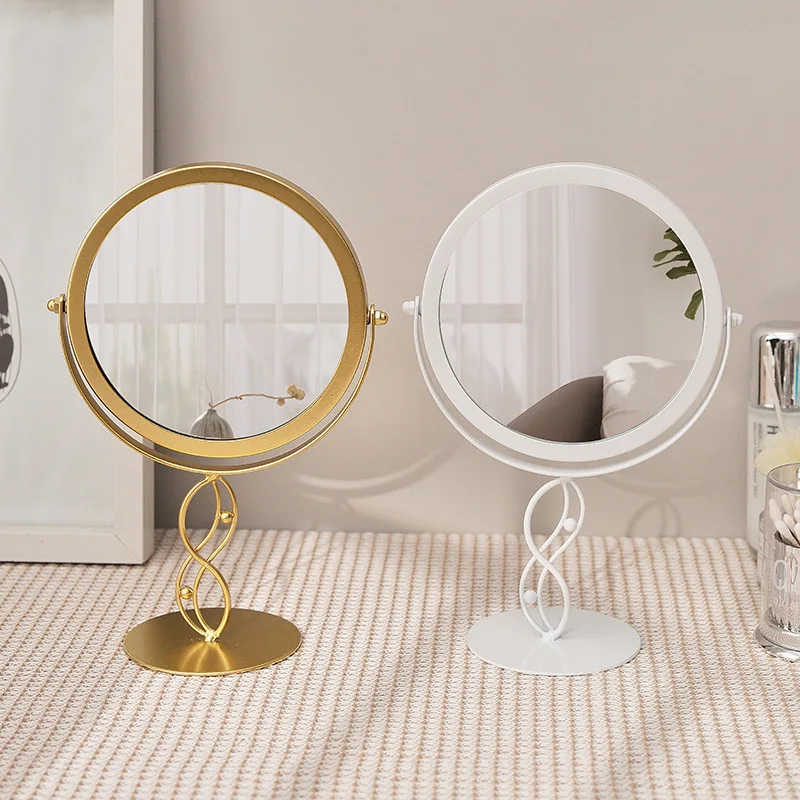 Luz de luxo casa pé espelho rotativo estudante dormitório espelho maquiagem quarto desktop vestir espelho beleza