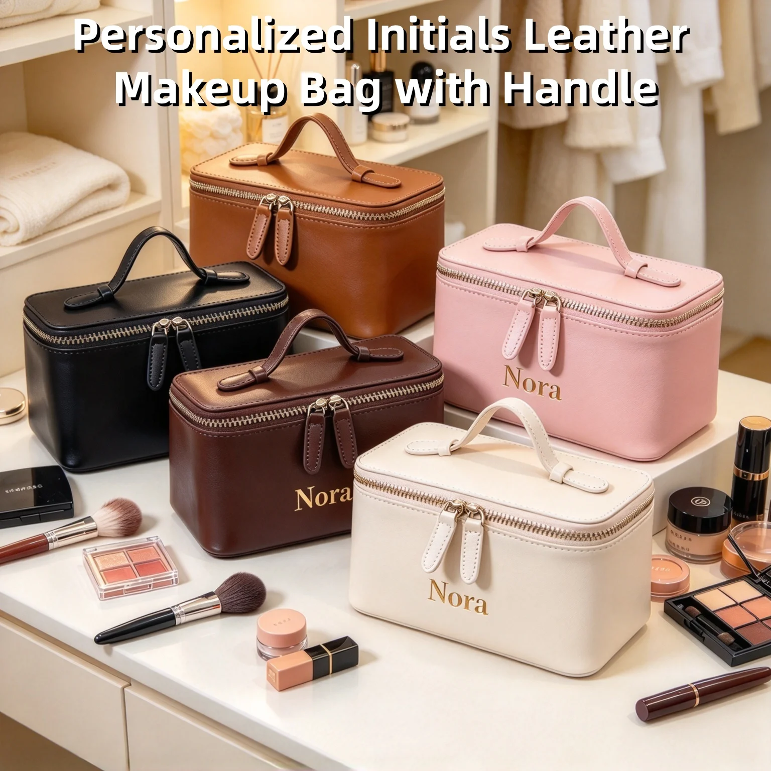 Customized PU Leather Hand-Held Cosmetic Bag Large-Capacity Storage Bag Wash Bag Waterproof Portable Travel Bath Storage Box
