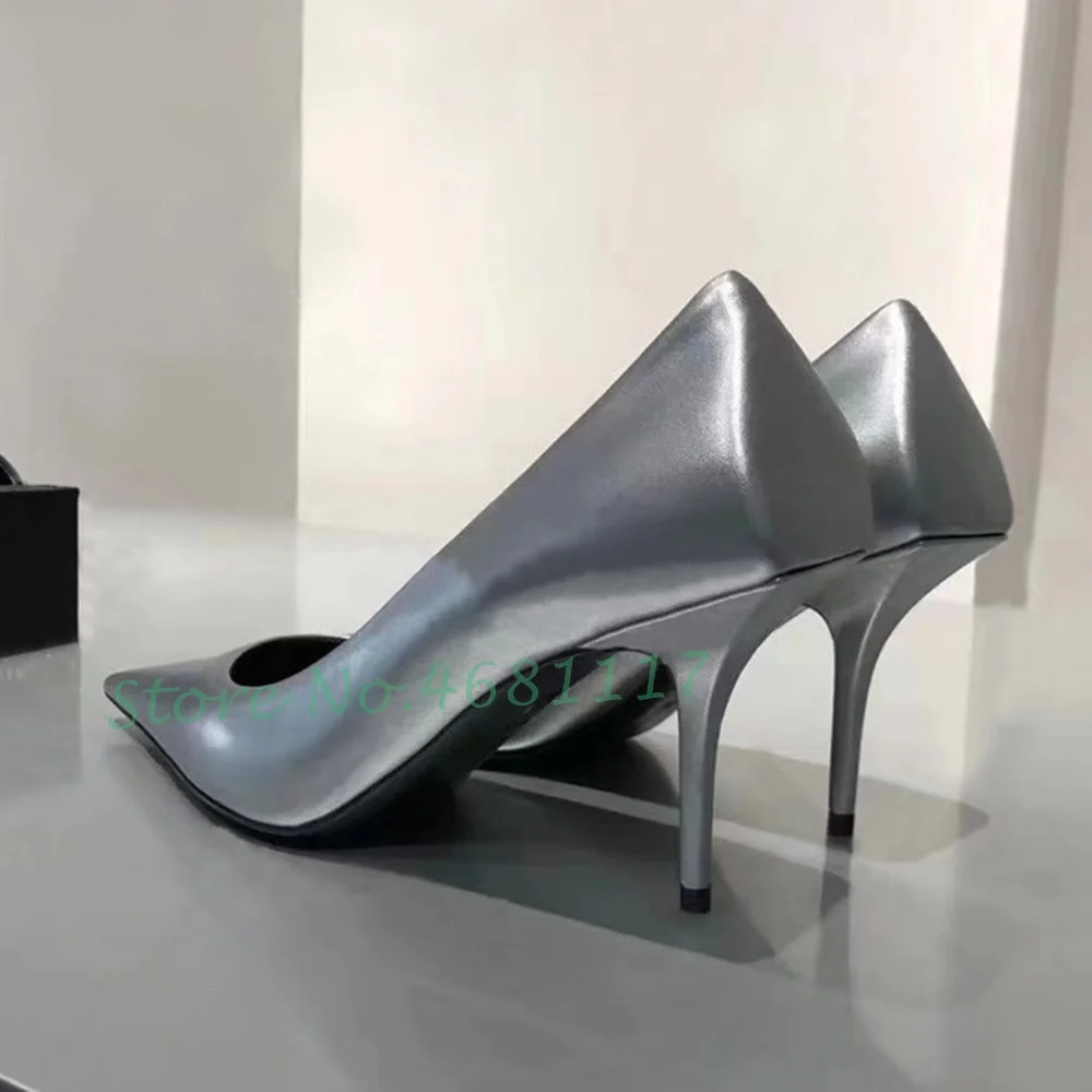 Pointy Metallic Trends Pumps Women Stiletto Heels Summer Patent Leather Strange Style Shoes Fashion Solid Lady Cool Dress Shoes