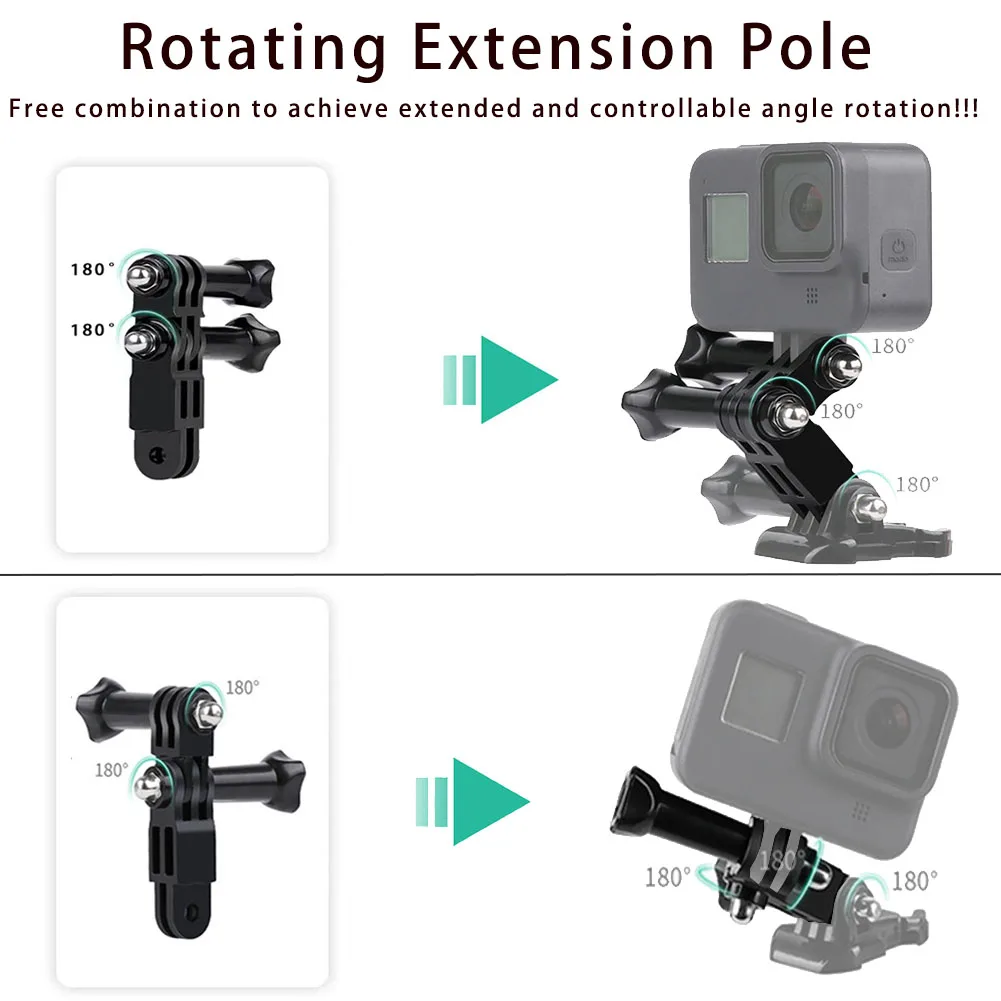 Pivot Arm Long & Short Adjust Arm Straight Joints Convert Mount for SJCAM Yi GoPro Hero 13 12 DJI Osmo Action 5 Pro Accessories