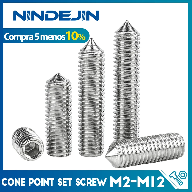 2-50 unidades/pacote conjunto de soquete hexagonal parafuso ponto cone m2 m2.5 m3 m4 m5 m6 m8 m10 m12 304 aço inoxidável sem cabeça parafuso de fixação allen