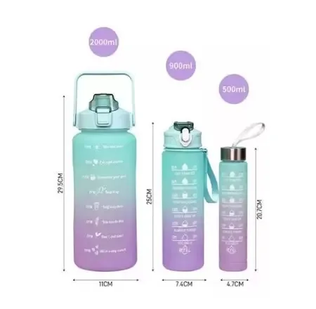 KIT 3 BOTTLES 2 Liters 900ml 300ml Squeeze Motivating Phases 2D 3D Stickers