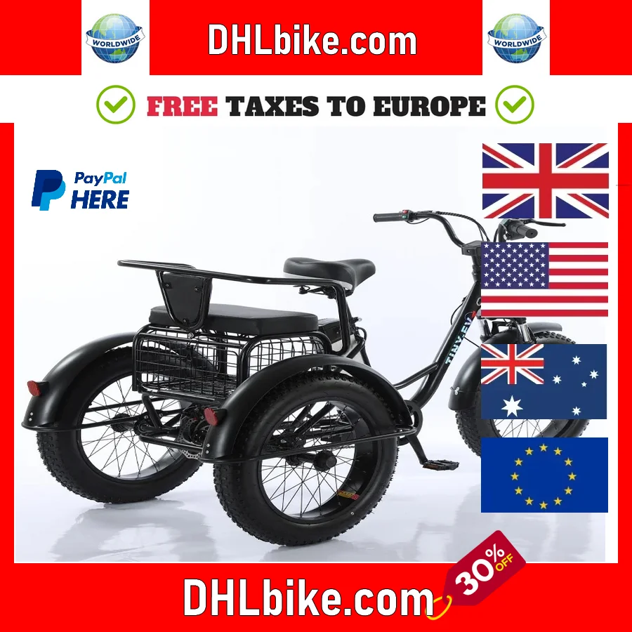 

2025 20 Inch Fat Electric Bike 3 Wheeled Electric Tricycle With Passenger Seat for Adult 48v 500w Powerful Lithium Battery Remov