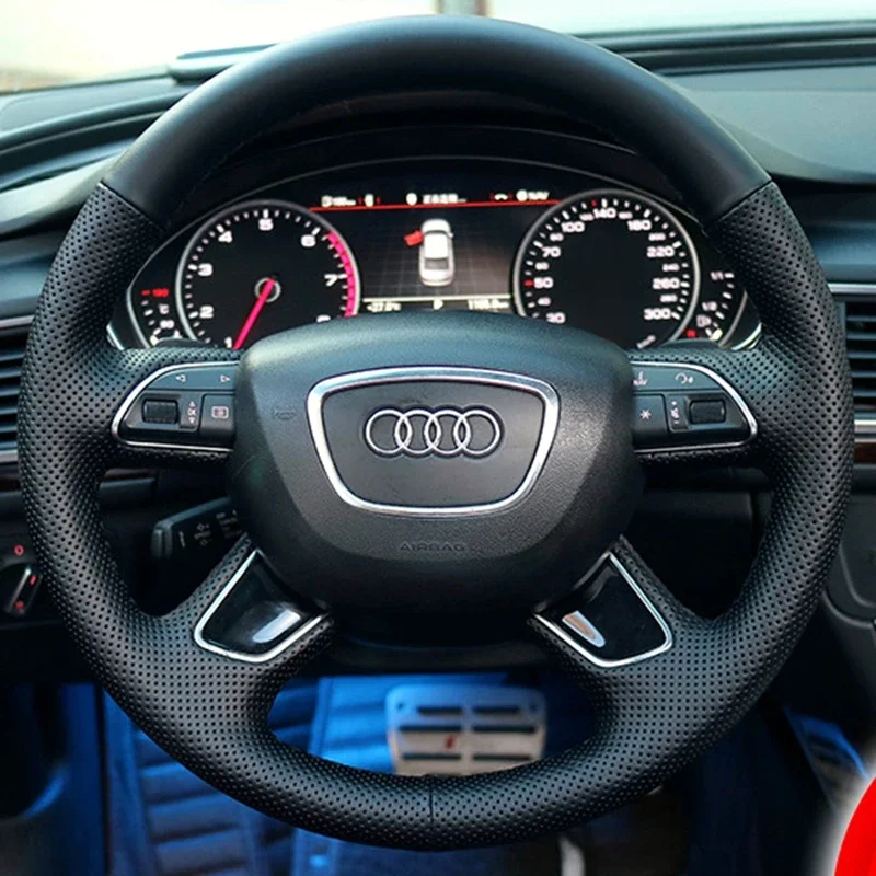 Dostosuj DIY skórzany pokrowiec na kierownicę z mikrofibry do Audi Q7 2012-2015 Q3 Q5 2013-2016 A4 (B8) 2014 2015 A6 (C7) — 2