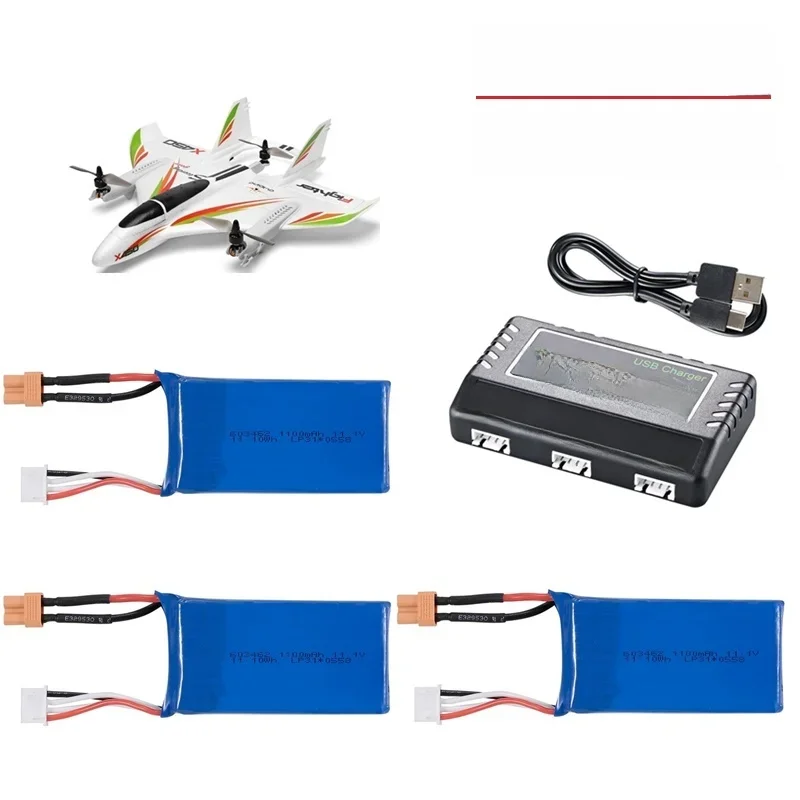Batterie Lipo 3S 11.1V 1100mAh/1300mAh avec chargeur pour XK X450 FPV RC, pièces de rechange pour avion, batterie Lipo 11.1V pour jouets électriques RC