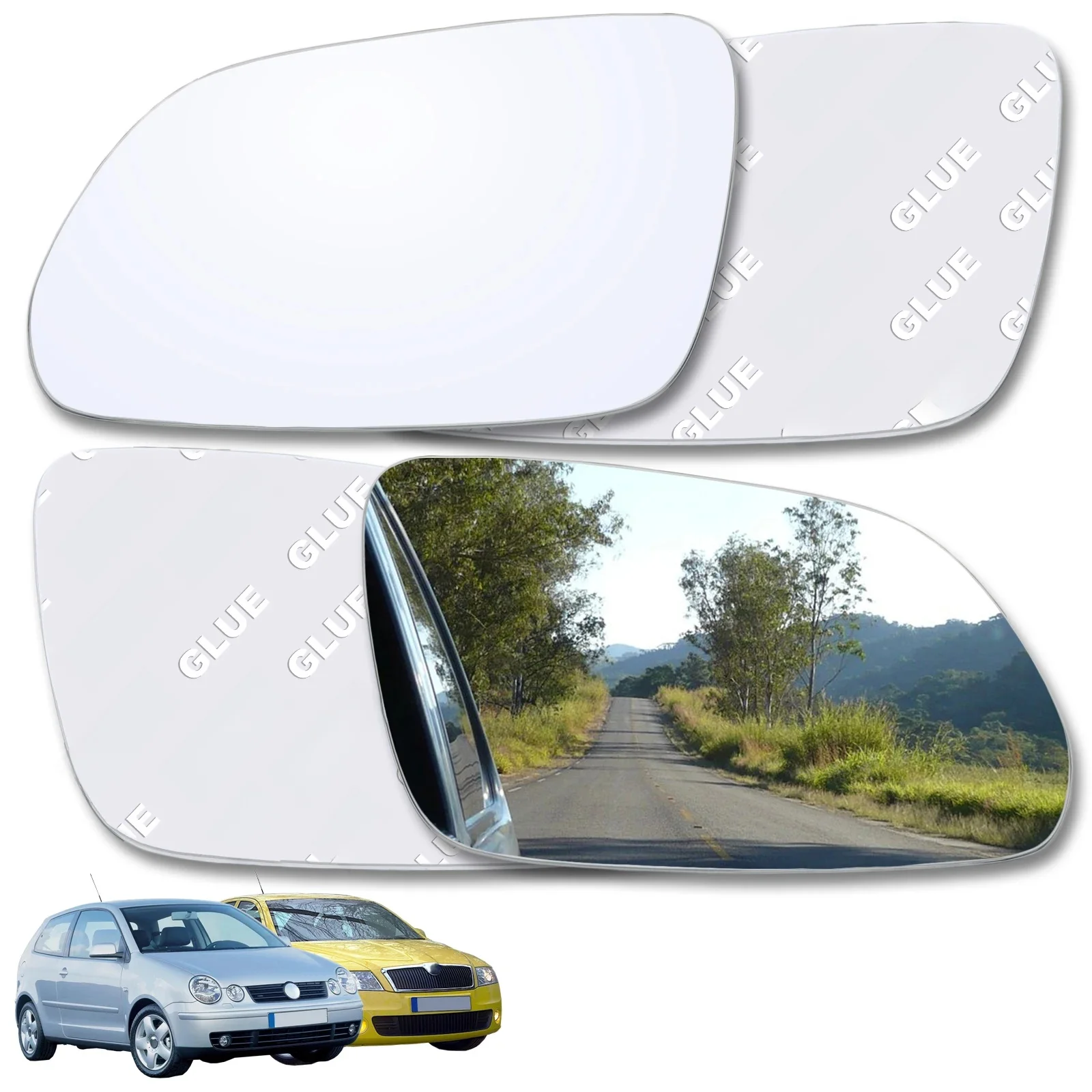 Pour VW Valkswagon Polo MK4 9N 2005 2006 2007 2008 2009 rétroviseur convexe aile rétroviseur latéral bâton en verre sur pas de plaque basée