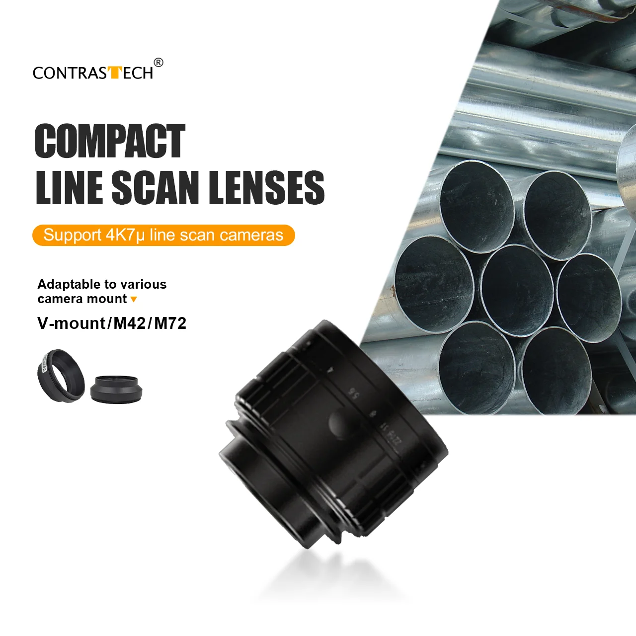 Compact 4K 7μ Line Scan Lens 0.03x High Precise 100lp/mm FL 20mm 35mm 40mm 80mm M42 V-Mount FA Lens For 4K Line Scan Camera