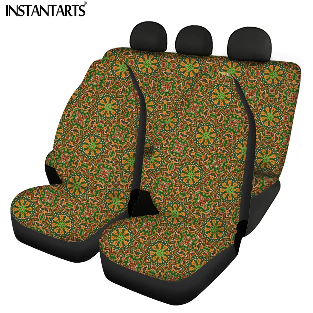 INSTANTARTS Automobile Front and Back Seat Covers Retro Personality Design Useful Easy to Install Elastic Band Vehicle Protector