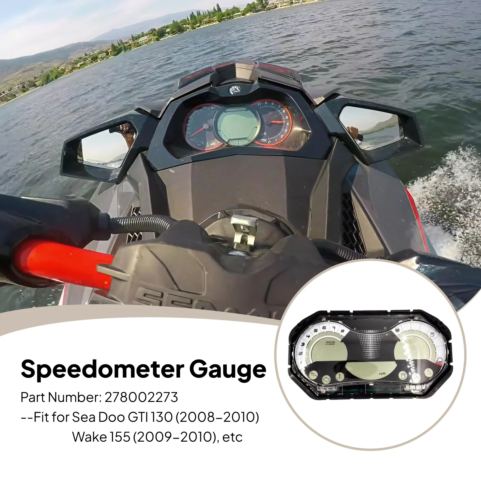 

Speedometer Gauge with Chrome Bezel for Sea Doo Wake 155 2009-2010 GTI 130 2008-2010 Easy Install Spare Part Assembly