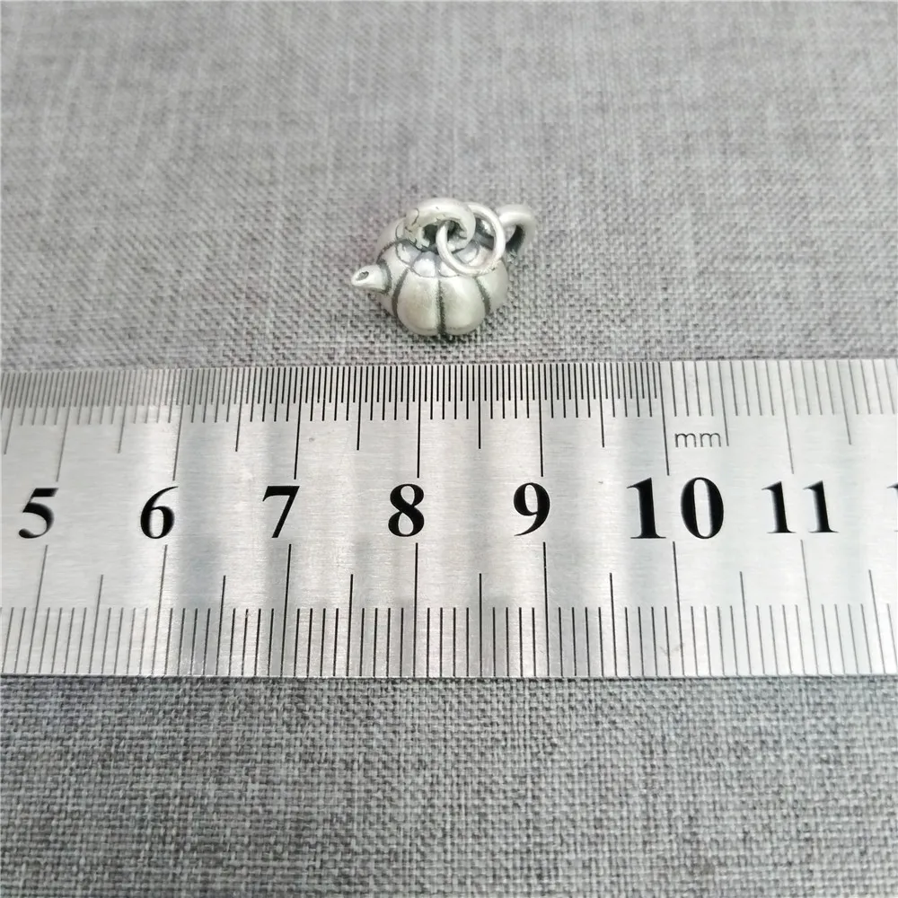 1 Piece of 925 Sterling Silver Pumpkin Teapot Charms 3D Chinese Tea Kettle Pendant for Bracelet LIGHT WEIGHT