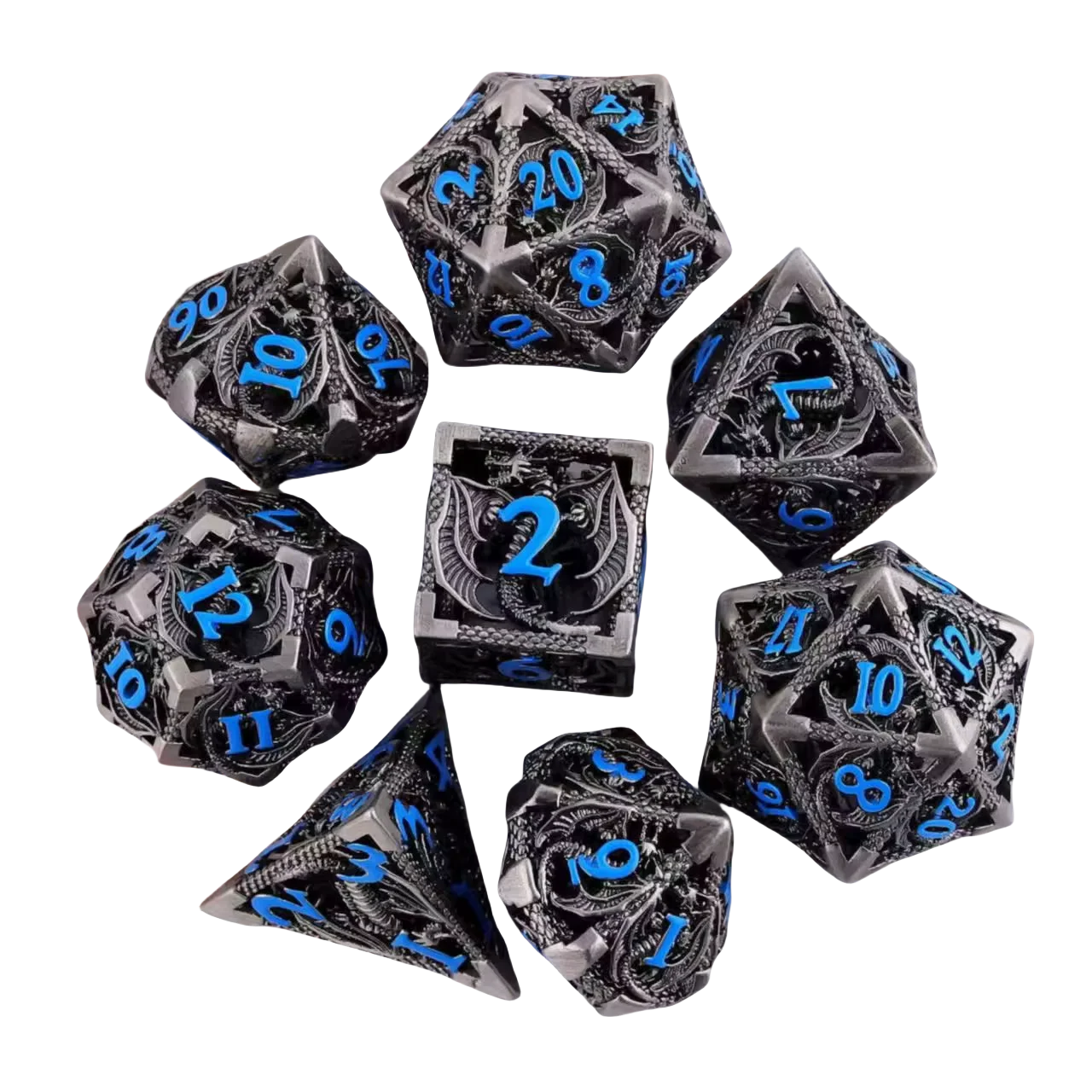 7PCS Colorful Hollow Metal Dice Dragon Dices set for Dungeons and Dragons Role Playing Dice D&D RPG dice with bag Board Games