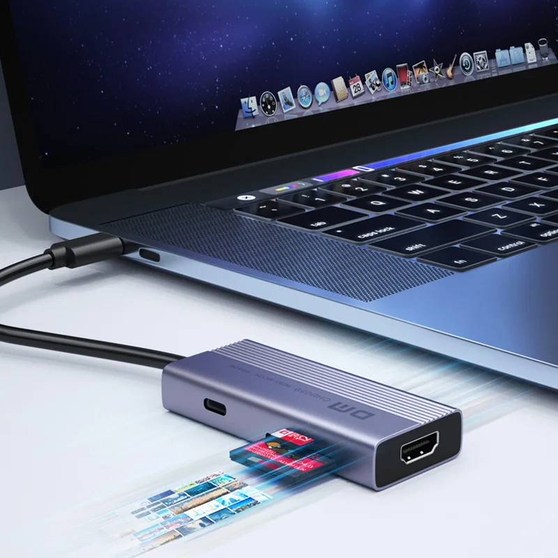 DM نوع C إلى USB3.0 * 3 + HDMI + PD + 1000mbps إيثرنت متعددة الوظائف محور CHB059