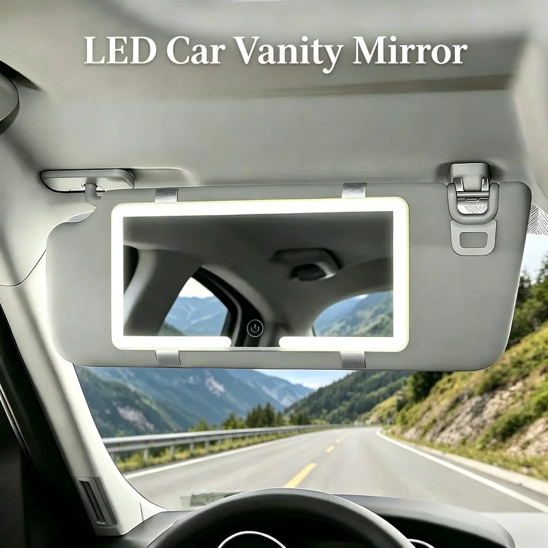 Espelho de maquiagem para viseira solar LED para carro, ajuste de três níveis, portátil, pode ser adicionado aos espelhos de maquiagem principais e do lado do passageiro